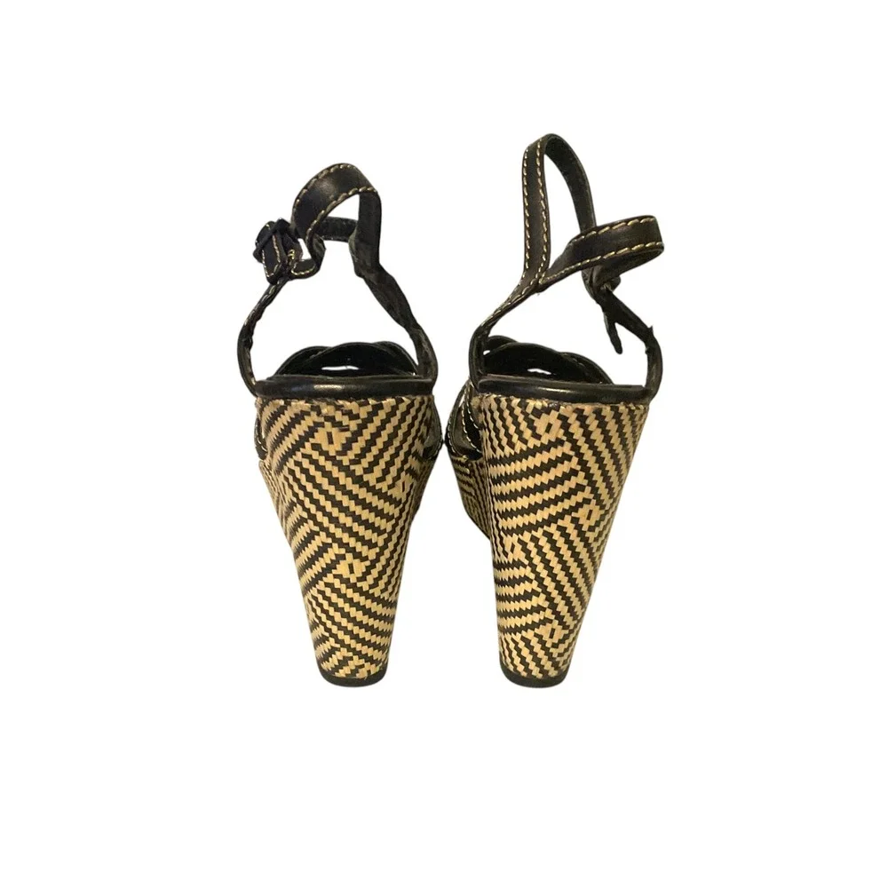 Vince Camuto Black Leather Woven Geometric Platform Wedge Sandals 9B 39